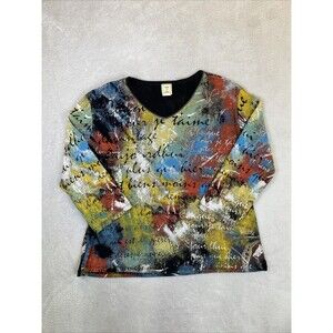 Jess & Jane 100% Cotton Knit Shirt Womens Small Poetic Colors 3/4 Length Sleeve